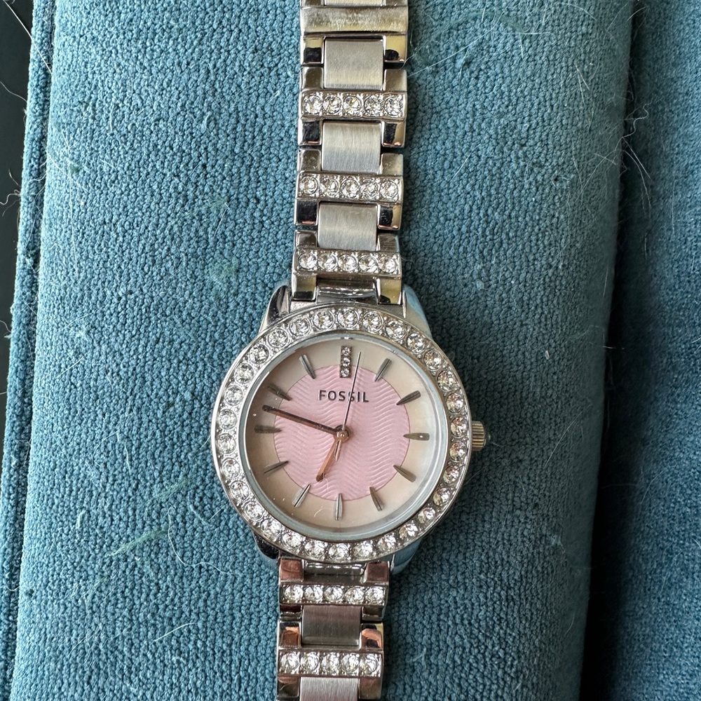 Fossil Women's Silver Watch with Pink Dial